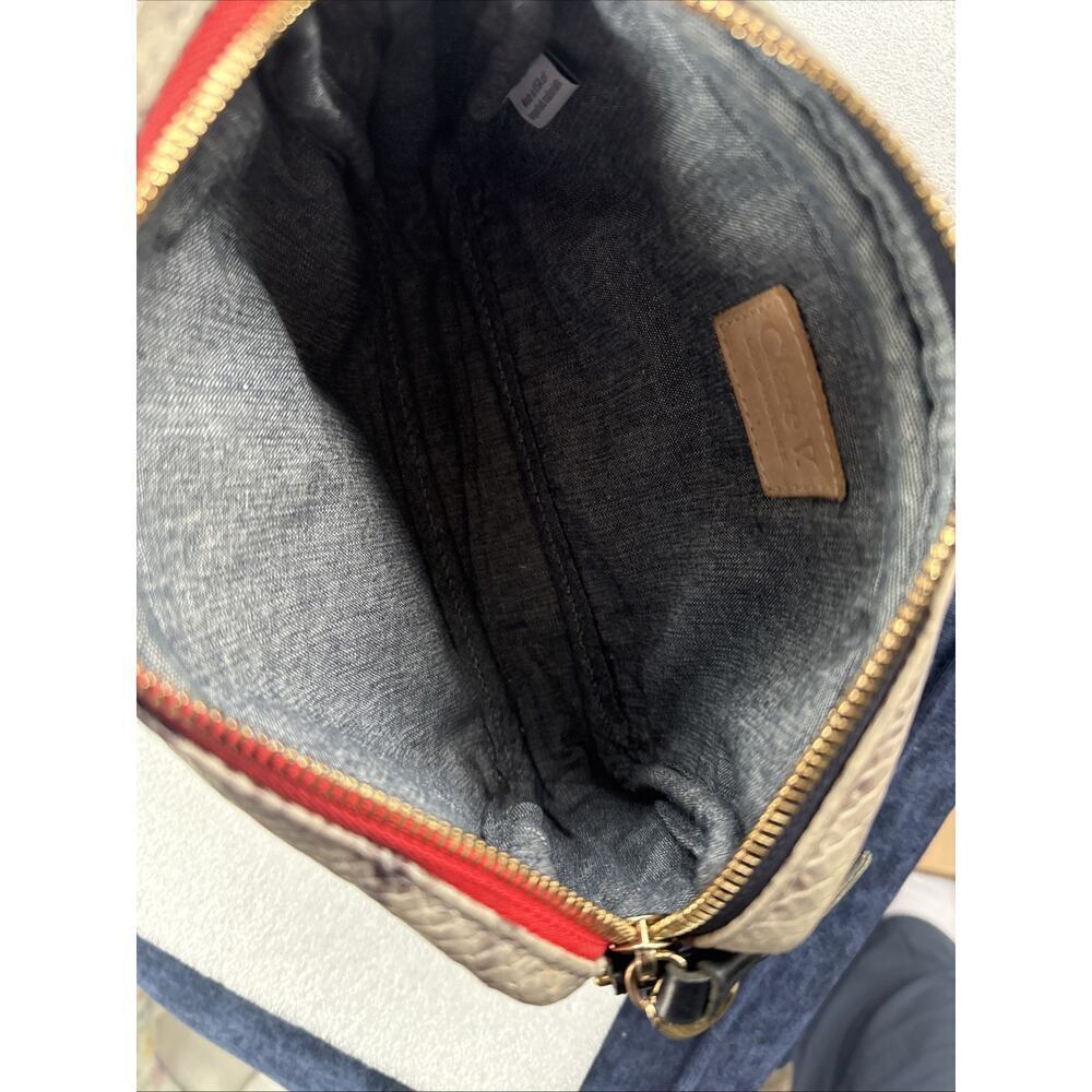 CLARE V Snakeskin Navy & Red Stripe Strap Midi Sac Crossbody $375 - Picture 11 of 12